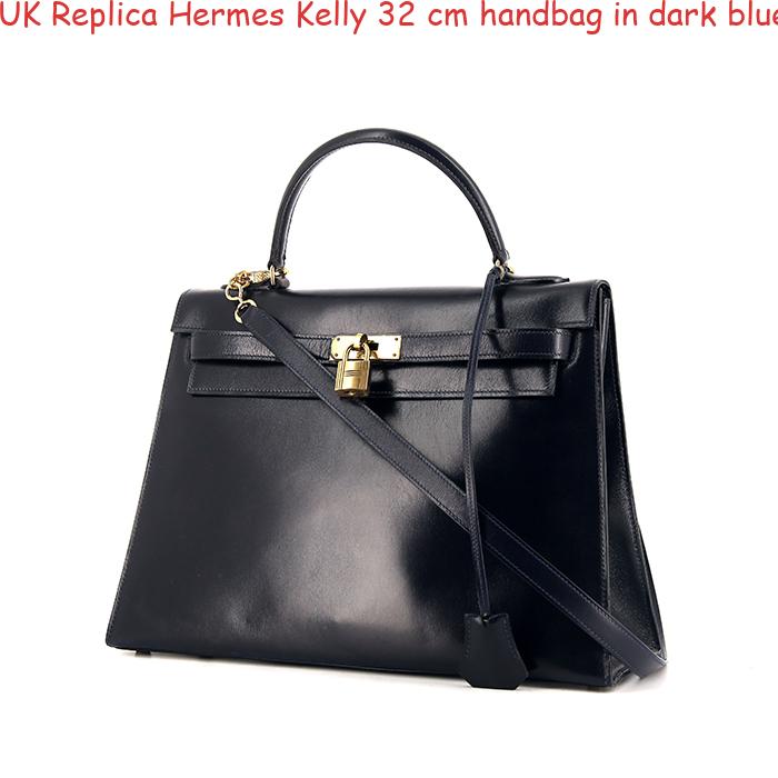 UK Replica Hermes Kelly 32 cm handbag in dark blue box leather – Replica Hermes Birkin Bags ...